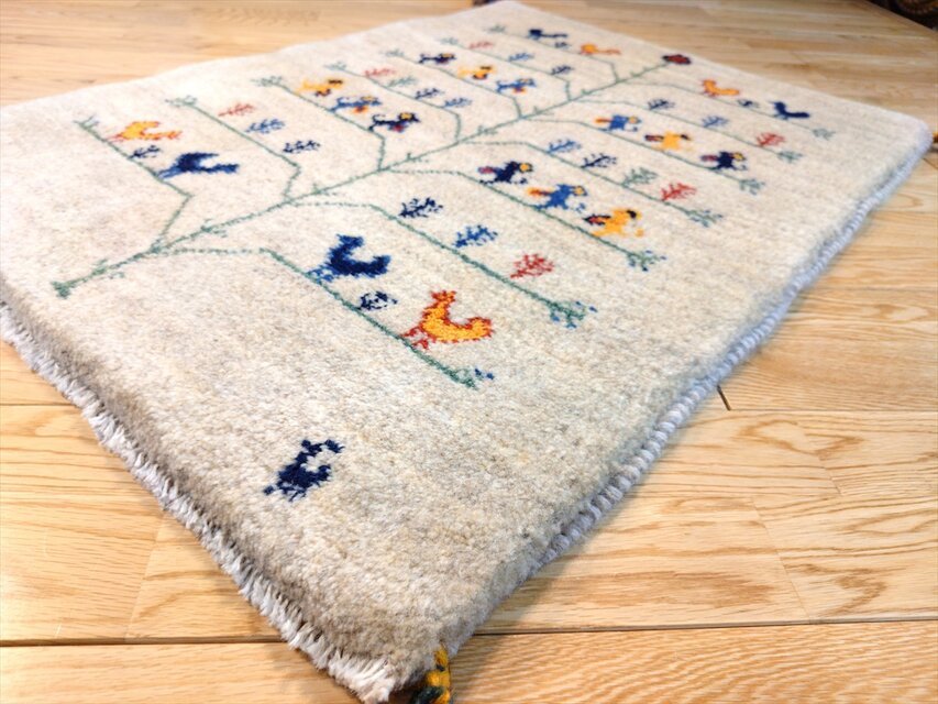ハンドメイド ペルシャ ギャッベ 玄関マット ラグ 86x63cm 鳥 動物
