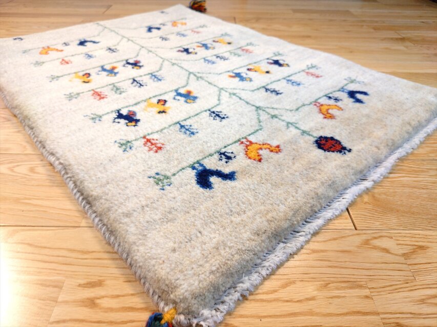 ギャッベ 動物柄マット ハンドメイド ペルシャ ギャッベ 玄関マット ラグ 86x63cm 鳥 動物