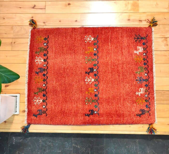 ハンドメイド ペルシャ ギャッベ 玄関マット 86x67cm 生命の木 ヤギ 羊