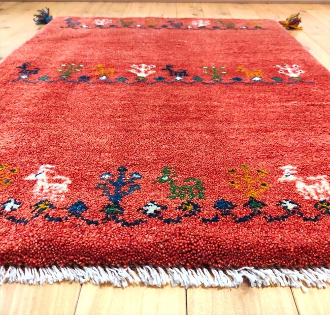 ハンドメイド ペルシャ ギャッベ 玄関マット 86x67cm 生命の木 ヤギ 羊