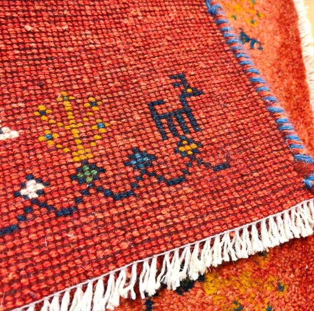 ハンドメイド ペルシャ ギャッベ 玄関マット 86x67cm 生命の木 ヤギ 羊