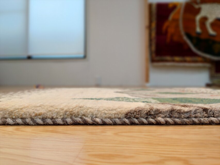ハンドメイド 天然ウール ペルシャ ギャッベ 玄関マット ラグ 88x60