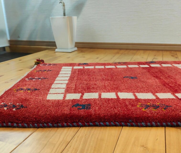 ハンドメイド ペルシャ ギャッベ 玄関マット 87x60cm 生命の木 ヤギ 羊