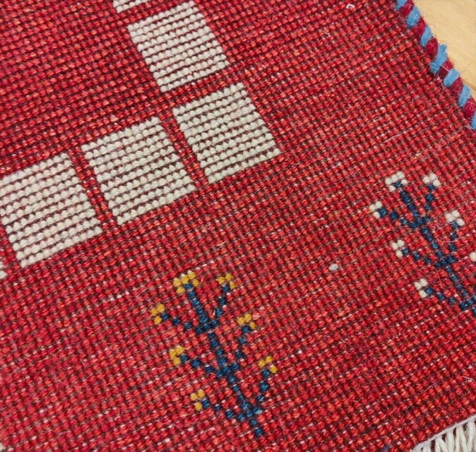 ハンドメイド ペルシャ ギャッベ 玄関マット 87x60cm 生命の木 ヤギ 羊