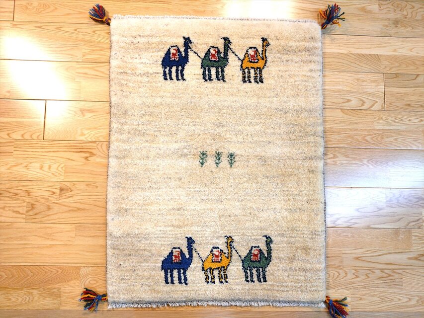 ハンドメイド 天然ウール ペルシャ ギャッベ 玄関マット ラグ 90x70