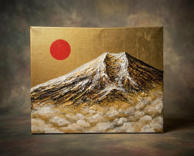 黄金富士】金運・運気上昇を願う 贅沢な純金色彩の油彩画｜開運 富士山