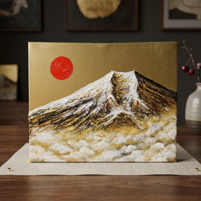 黄金富士】金運・運気上昇を願う 贅沢な純金色彩の油彩画｜開運 富士山