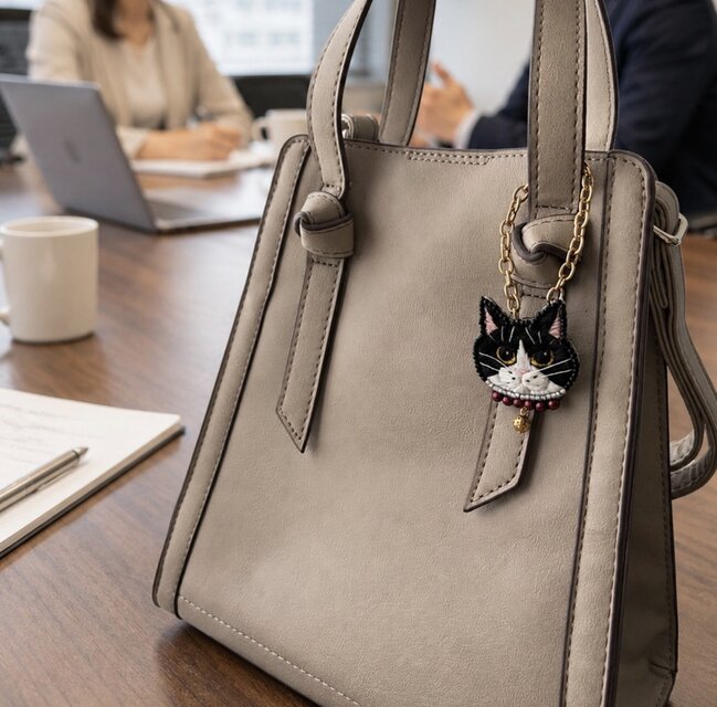 白黒ハチワレ バッグチャーム】手刺繍 2way仕様(ブローチ) ペット 猫の
