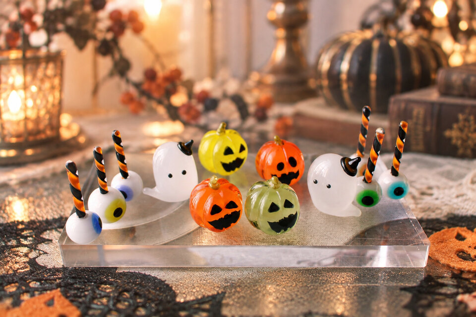 ハロウィンパーティーへようこそ！】ガラスのミニチュアかぼちゃと