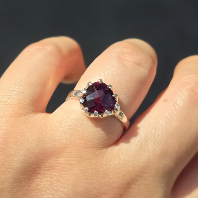 ロードライトガーネット 4.2ct チェッカーマロン ツメ シルバーSV925