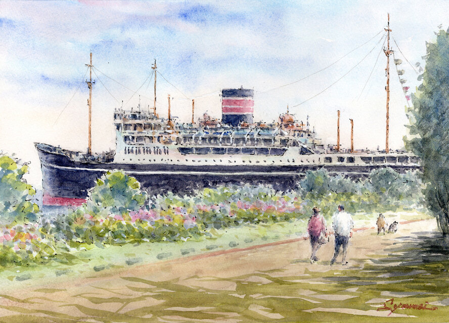 水彩画原画 氷川丸 7 ＃747 | iichi 日々の暮らしを心地よくする