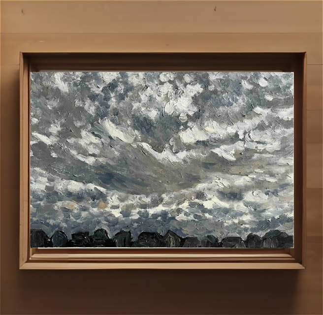 風景画 油彩 茶色フレーム付き 原画・油彩 「近所の風景 20269」 絵画・ P6（27×41cm ）アート