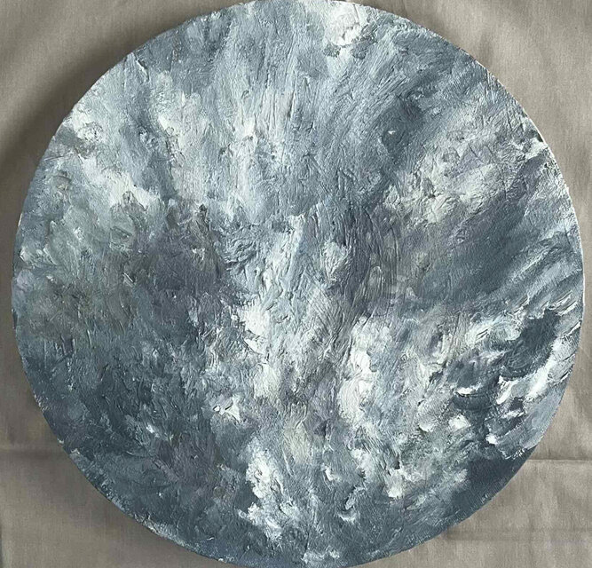 原画・油彩 『 雲間からの陽光』絵画・ 直径30cm・アート・丸形