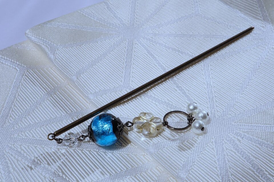 かんざし 一本 ほたる玉 とんぼ玉 ガラス 工芸品 桃色 水色 ブルー
