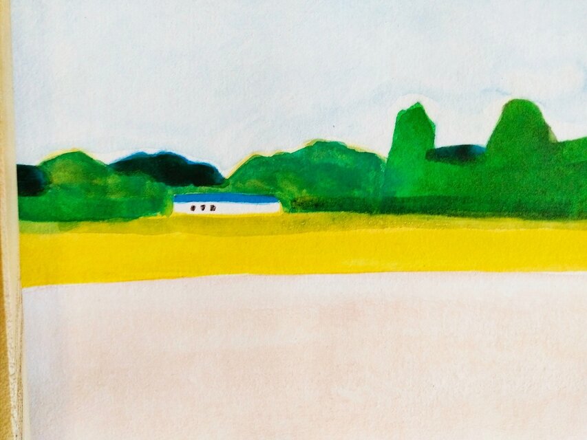 原画「菜の花の咲く季節」 ※木製額縁入り（18㎝角）水彩画・風景画