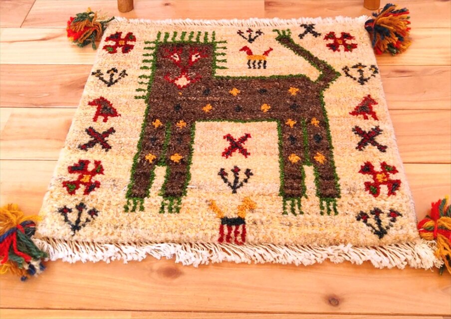ハンドメイド 天然ウール ペルシャ ダバールギャッベ ミニマット ラグ