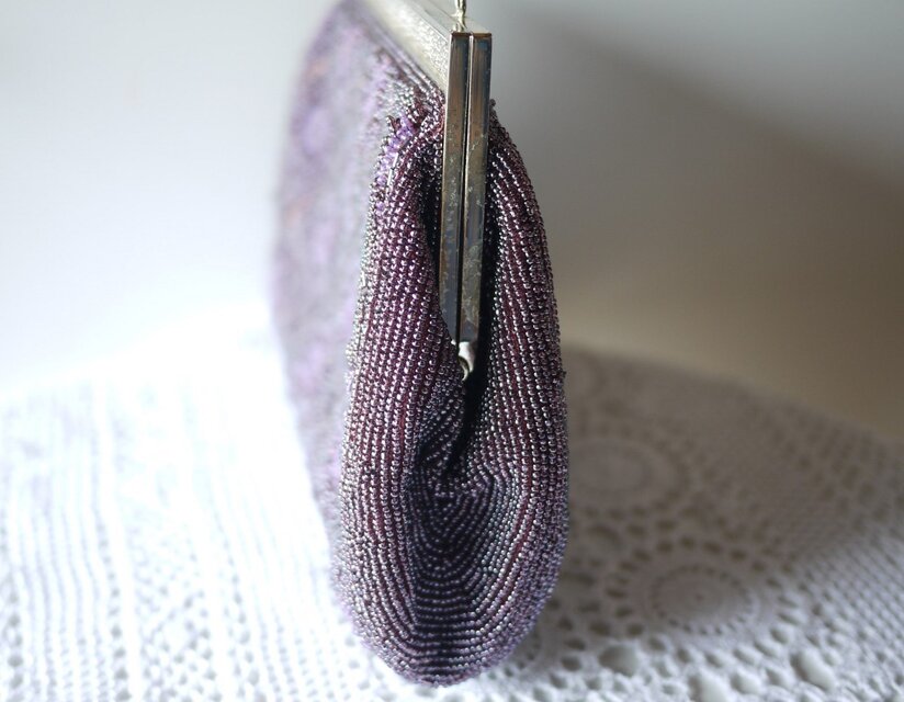 パープルビーズバッグ ビーズ刺繍バッグ 紫ビーズハンドバッグ | iichi
