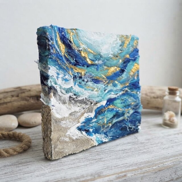 海のテクスチャーアート『碧洋の煌めき —永遠への憧憬—』F0号 油彩画