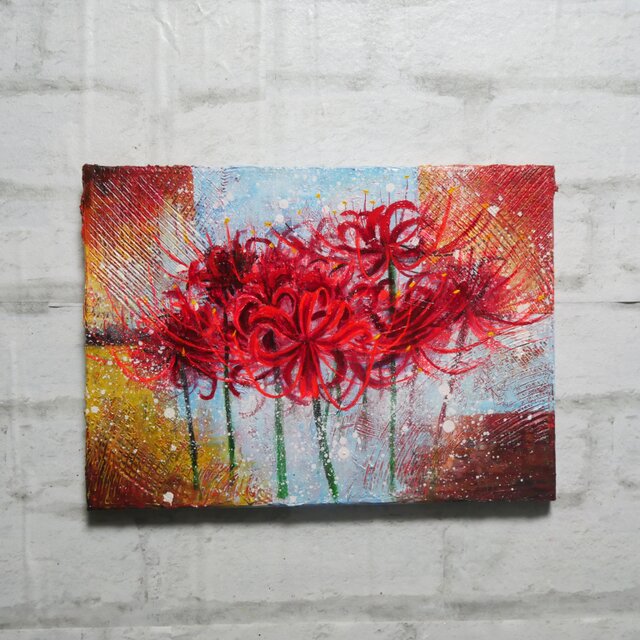 油絵 原画『紅蓮の残照』F4号 曼珠沙華（彼岸花）の絵画 / キャンバス