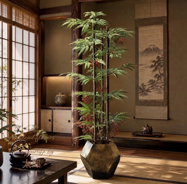光触媒 人工観葉植物 ウォールグリーン フェイクグリーン 黒竹南天