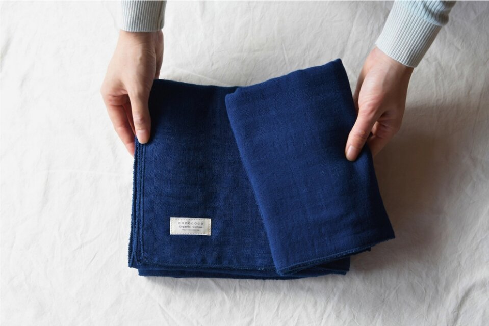 藍染3重ガーゼタオル 大 （Organic Cotton） | iichi 日々の暮らしを