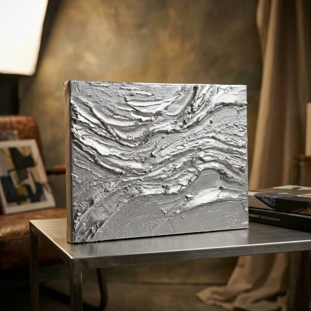 銀の波動 - 現代アート テクスチャーアート F0号 抽象画 油彩（壁掛け