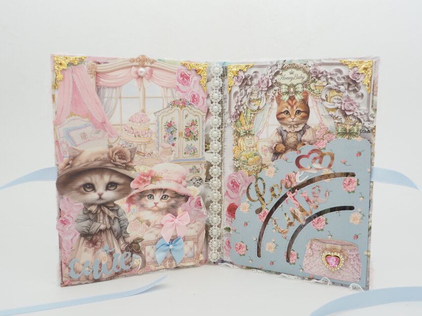 猫♡おすそ分けファイル♡コラージュ♡BOOKタイプ♡がま口ポーチ付き