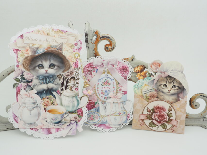 猫♡おすそ分けファイル♡コラージュ♡BOOKタイプ♡がま口ポーチ付き