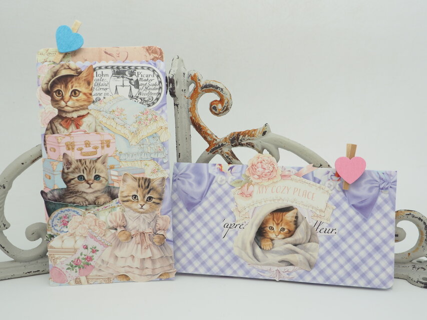 猫♡おすそ分けファイル♡コラージュ♡BOOKタイプ♡がま口ポーチ付き