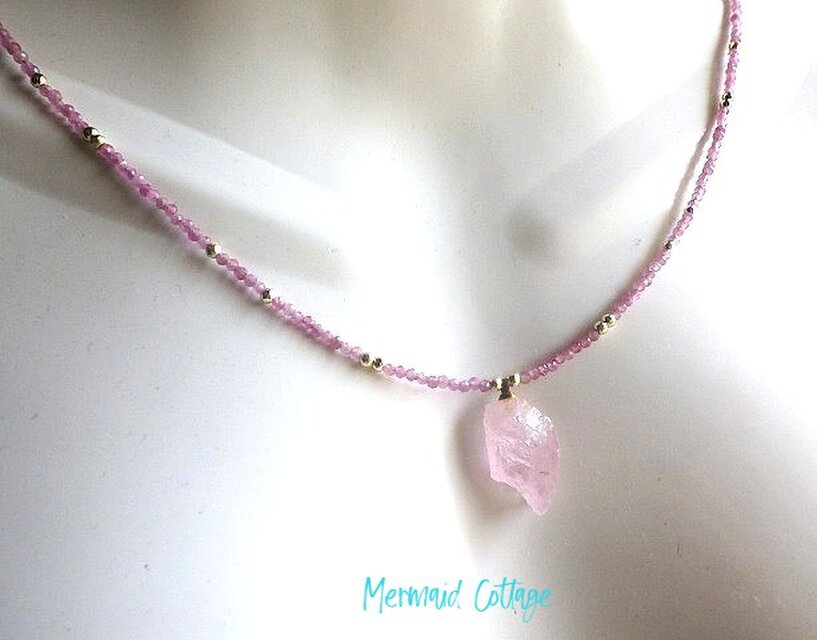 ALL天然石14kgf】Morganite Necklace 大粒モルガナイト原石とピンク