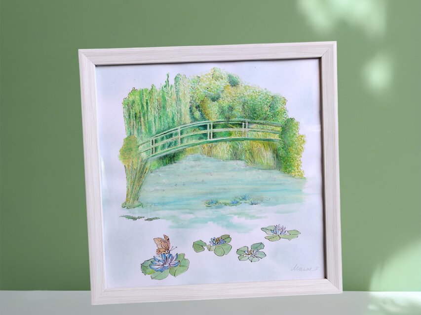 容音　水彩画 青い睡蓮　値段は※900円です 原画＊モネが夢見た青い睡蓮＊透明水彩画 | iichi 日々の暮らしを