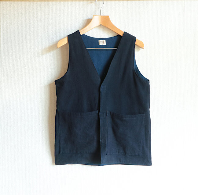 45rpm コットンベスト　藍染　中古美品　Sさいず 藍染綿のベストunisex S | iichi 日々の暮らしを心地よくする