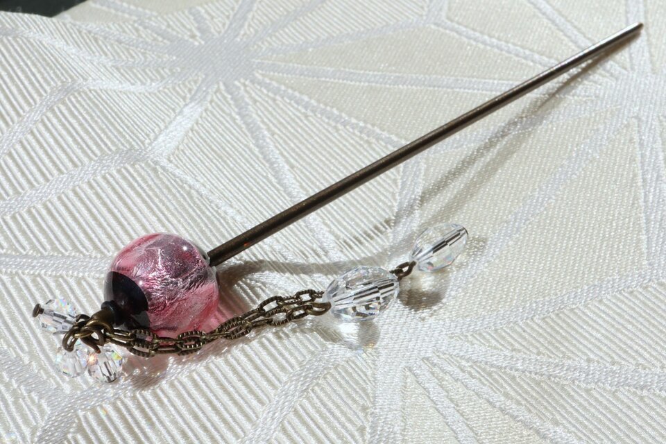 かんざし 玉簪 一本 ホタルガラス ほたる玉 とんぼ玉 髪飾り 桜色