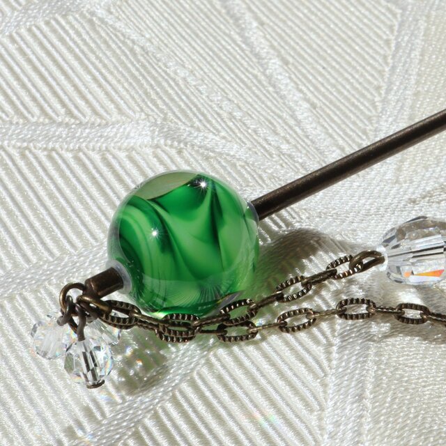 かんざし 玉簪 一本 とんぼ玉 日本製 ガラス 工芸品 浴衣 着物 緑