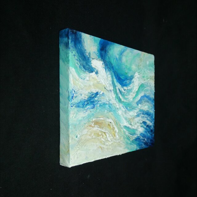 潮騒のテクスチャー】油絵 抽象画 F0号 海のインテリア ミニ絵画