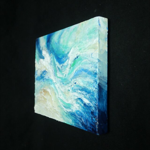 潮騒のテクスチャー】油絵 抽象画 F0号 海のインテリア ミニ絵画