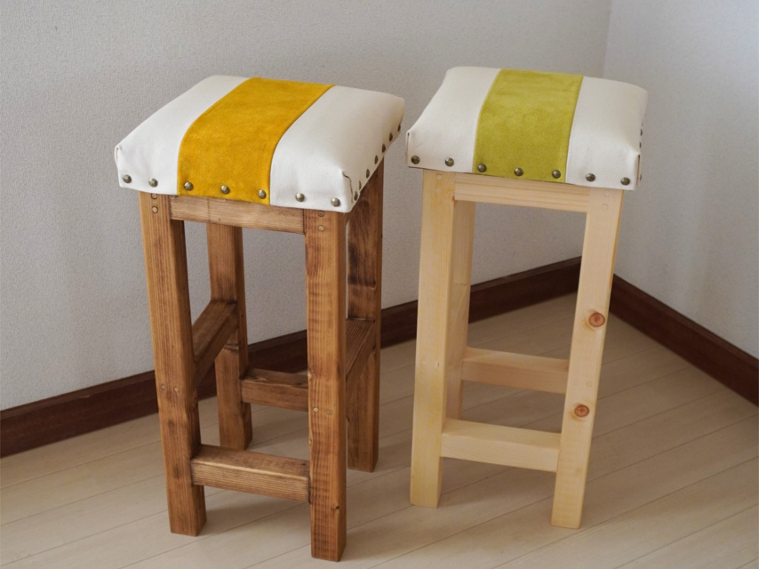 木製ハイスツール クッション座面付き｜ブラウン｜生地2色から選べる