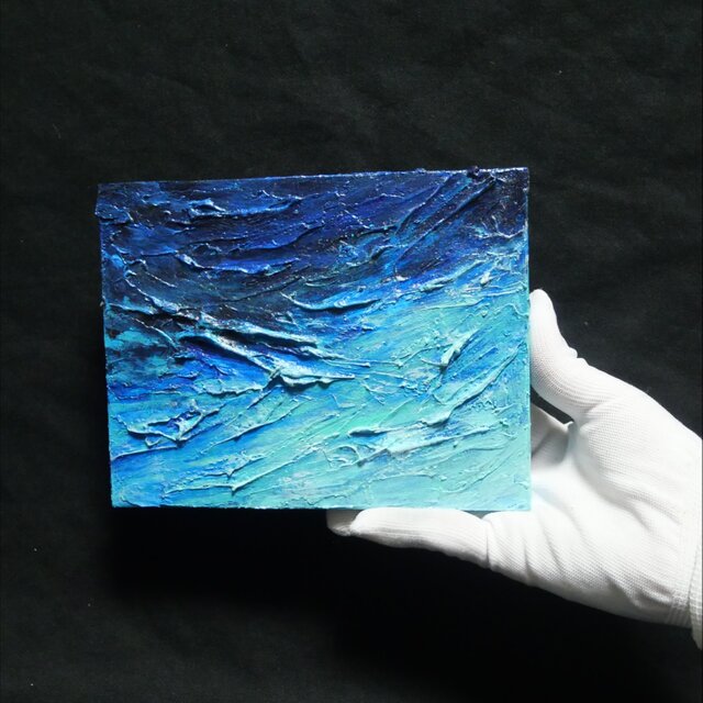 抽象画『刹那の深淵』テクスチャーアート 海の立体絵画 F0 キャンバス