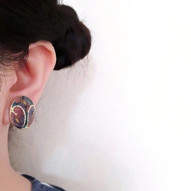 colorful marble enamel round ヴィンテージイヤリング | iichi 日々の