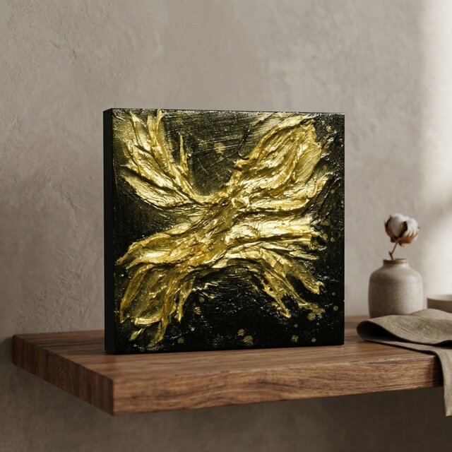Gilded Awakening】重厚な黒に煌めく24K風ゴールド アートパネル 額縁