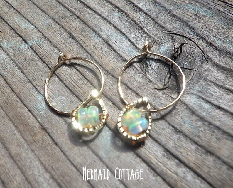 14kgf* Happy Opal Drop 14Kgf Gold Hoop オパールの滴のゴールド