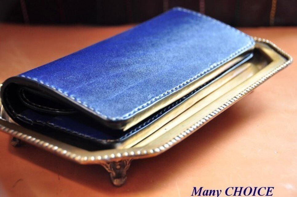 革の宝石ルガトー長財布（紺×緑）