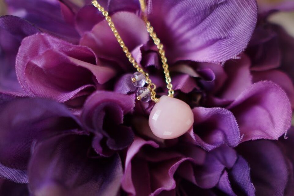 K14GF ピンクオパールライトアメシンプルネックレス