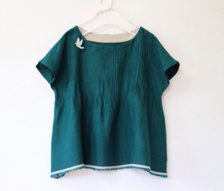 春夏★上質リネン100% ピンタックブラウス★二枚限定