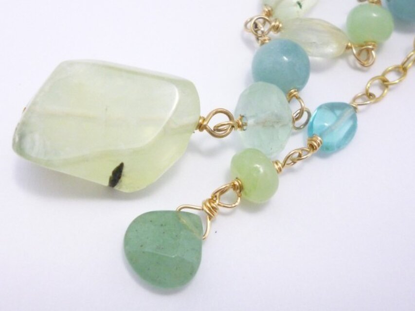 k14gf プレナイト＆フローライト*Y字ネックレス