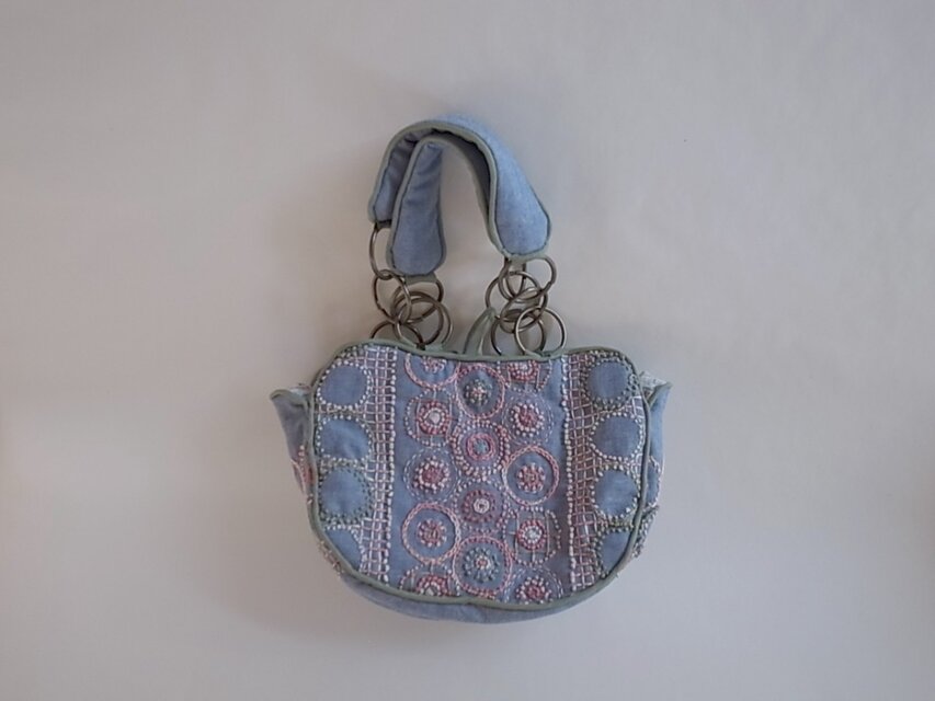ハンドバッグ[花] 空色×ピンク色