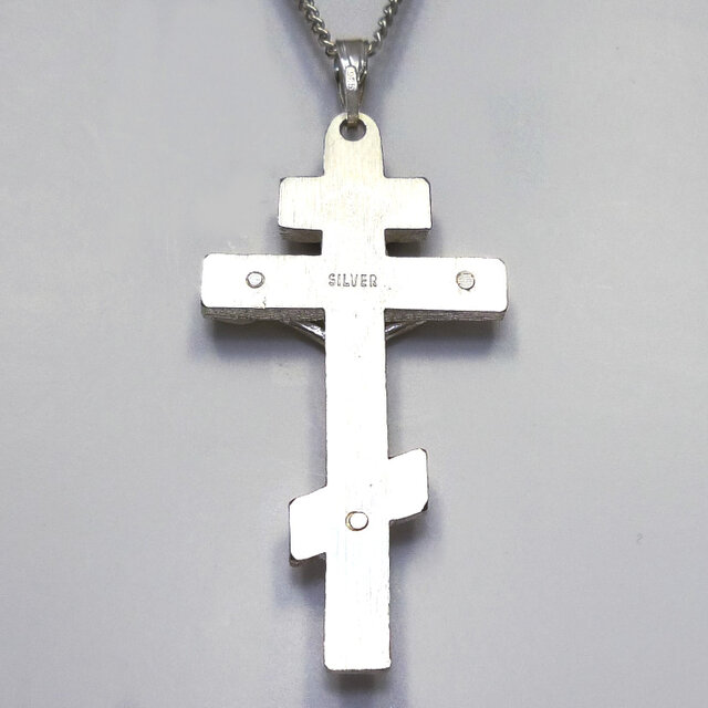 ロシア帝国時代　正教会シルバー八端十字　ペンダントクロス　完品　極希少 ロシア正教のクロス（八端十字架） 大きなロシア十字架の受難像 rc39