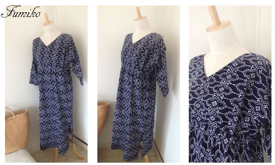 浴衣生地のギャザーワンピース