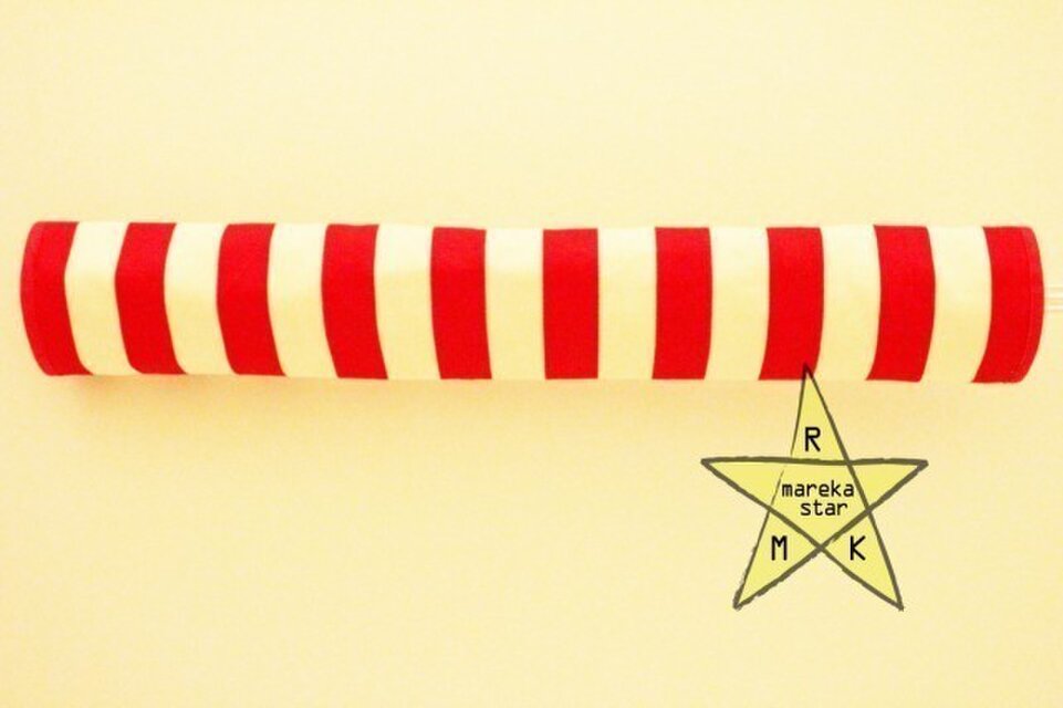 №307 ベビーカーフロントガードカバー赤×オフホワイトボーダー