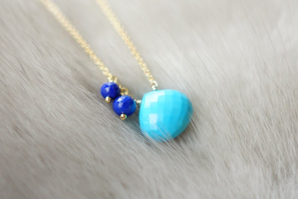 ターコイズラピスシンプルネックレス 14KGF
